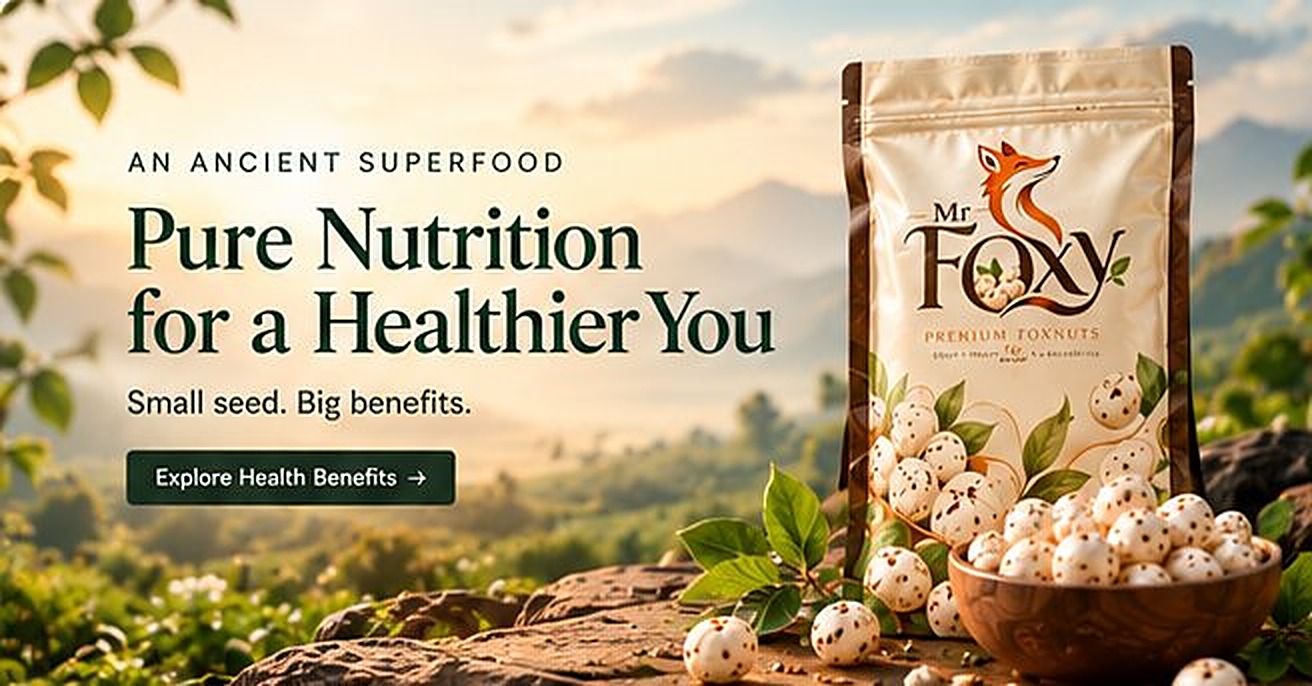 Mr FOXY pack with makhana in nature, from the health benefits images