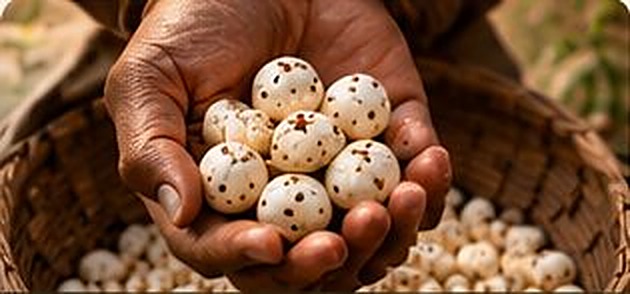 Hands holding makhana, from the Our Story sheet